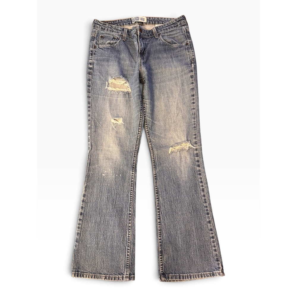 Signature Levi Strauss Low Rise Bootcut Distressed Jeans Medium Wash Size 8 M